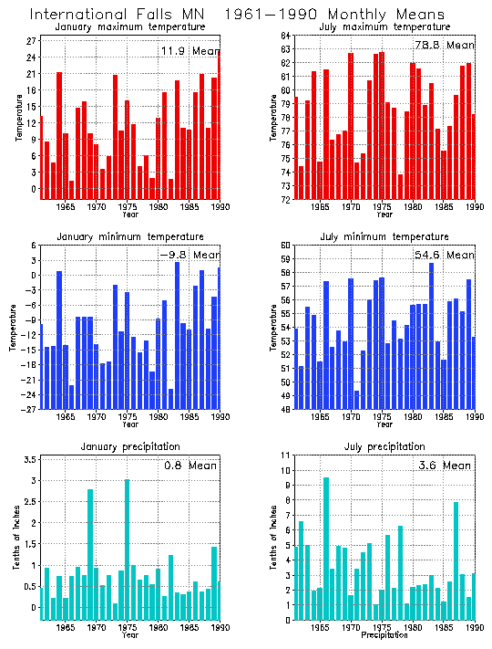 International Falls, Minnesota Average Monthly Temperature Graph